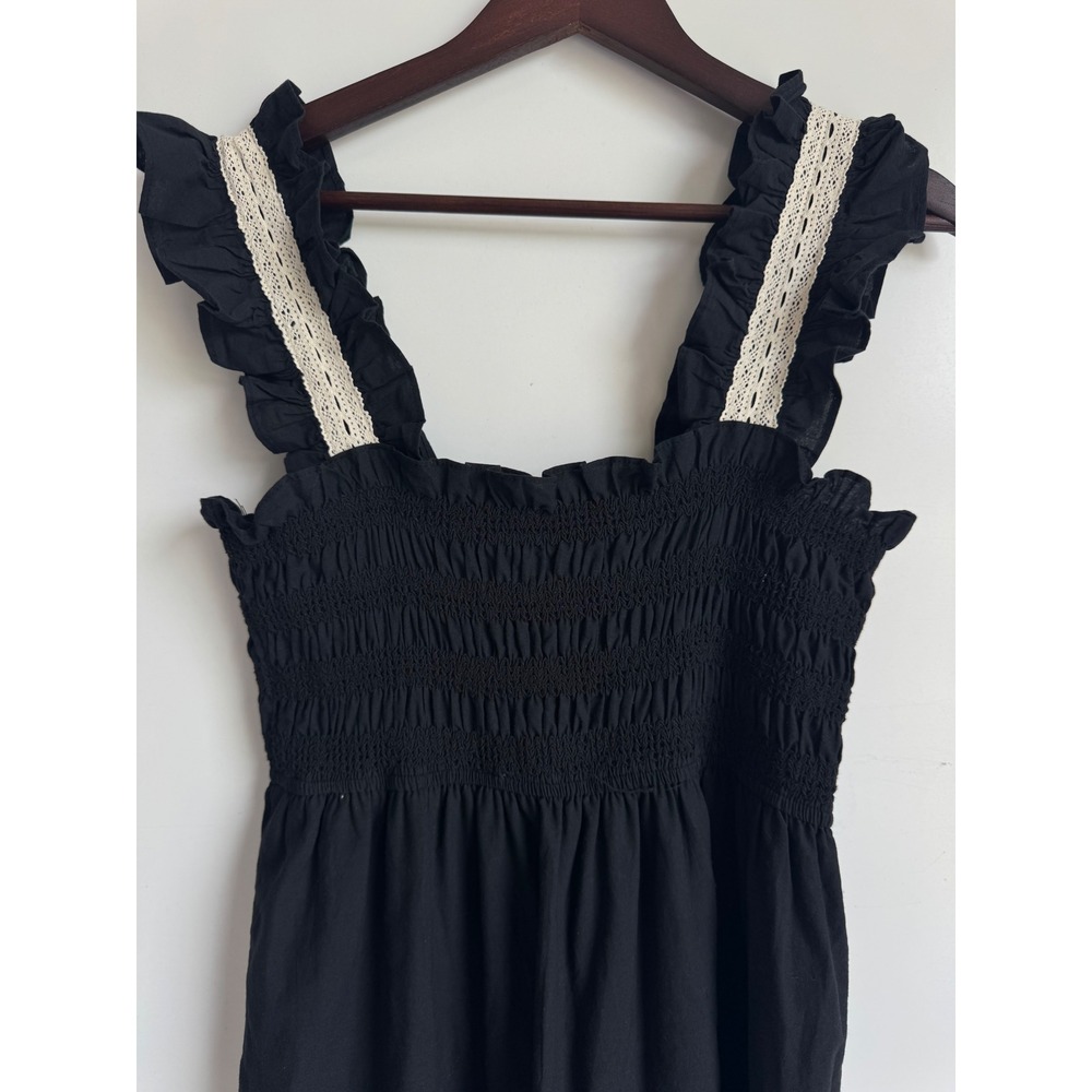 Anthropologie PINCH Black Smocked Tiered Maxi Dress Crochet Lace Ruffle Large - Picture 3 of 10